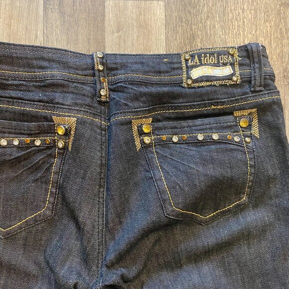 L.A. Idol USA Darkwash Jeweled Jeans Juniors Size 11 Cropped Y2K - Picture 7 of 10